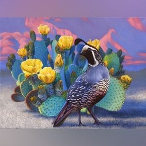 Better in Yellow Quail and Cactus Art Canvas Print